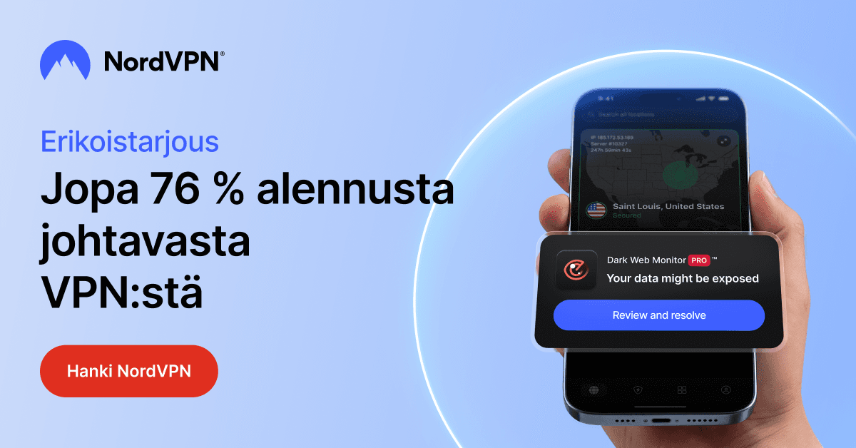 NordVPN-tarjous – 75 % alennusta ja 3 lisäkuukautta johtavasta VPN:stä